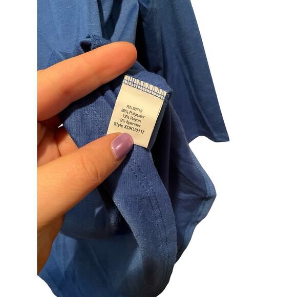 NY Collection Peplum Top Womens Large Blue Polyester Stretch Round Neck Back Zip - Picture 3 of 5